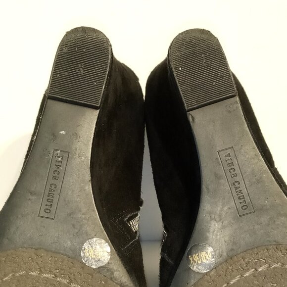 VINCE CAMUTO Booties  sz 6.5  DENA  Black  Suede  Side Zip  Strap/Buckle  Wedge - Picture 10 of 11